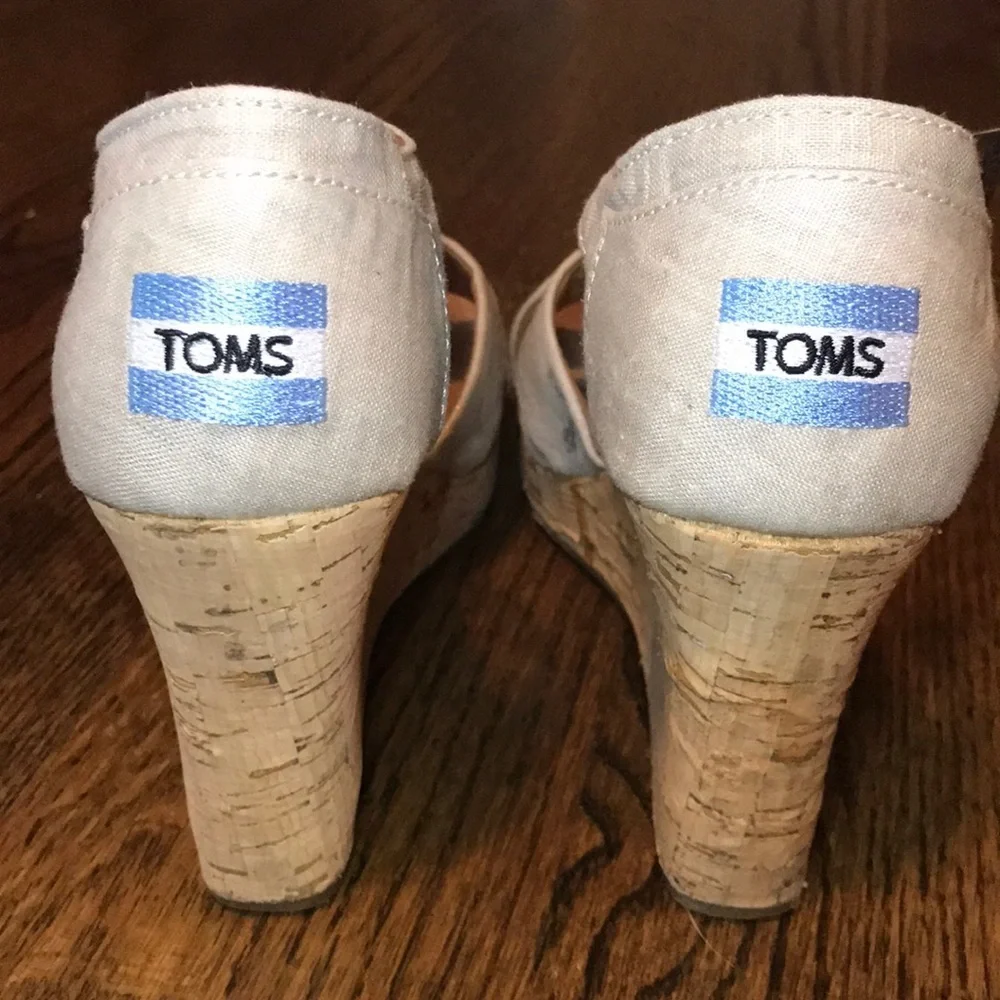 Toms cream shimmer wedges